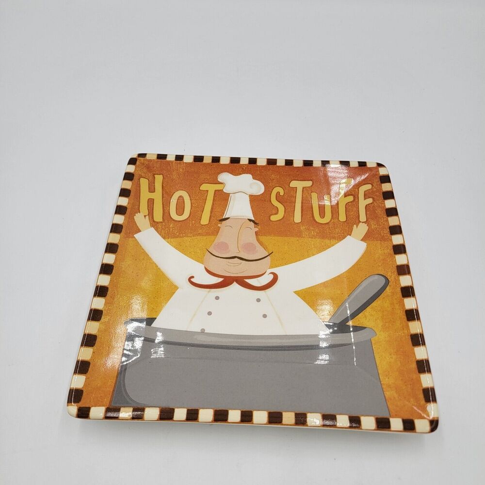 Square One Fat Chef In Pan Porcelain Serving Plate Hot Stuff 8"x8" Italian Retro